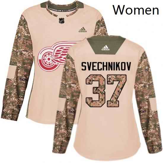 Womens Adidas Detroit Red Wings 37 Evgeny Svechnikov Authentic Camo Veterans Day Practice NHL Jersey